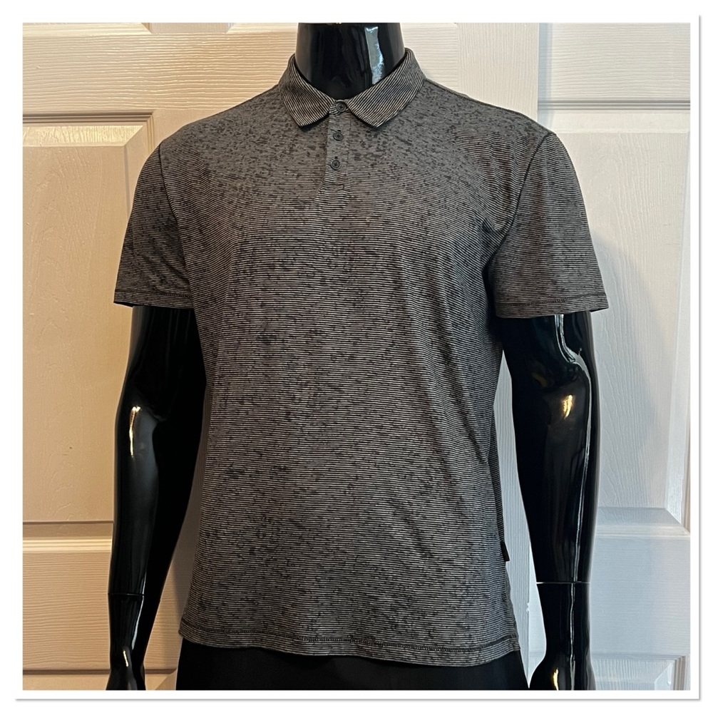 John Varvatos USA Mens Black Microstripe Lightweight Polo Shirt Sz XL